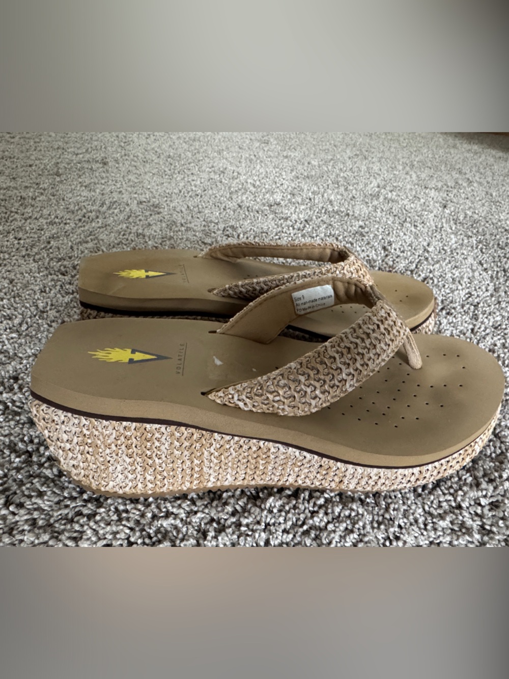 Volatile Tan Woven Platform flip flop Thong Sandals